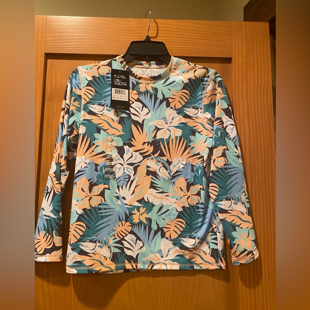 Salt Life Youth Floral  SLX Performance UVAPOR Swim Shirt Long Sleeve NWT Size L